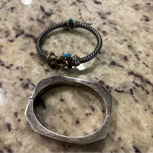 925 Sterling Silver Bracelet turquoise scrap bangle - Picture 6 of 8